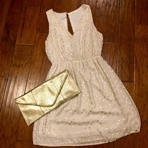 FINAL - Everly Cream Gold Polka Dot Dress -Sz S